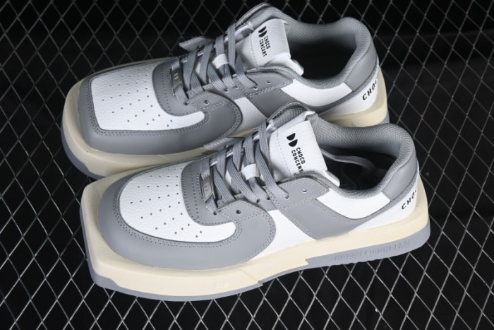 Choco Concert Leather Round Square Asymmetric Fashion Sneakers White Gray - AJE5