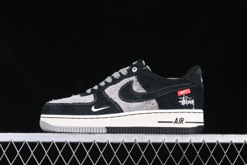 Nike Air Force 1 '07 Low Stussy Collaboration Black Grey Outsole Low-Top Casual Sneakers - SJ6698-017