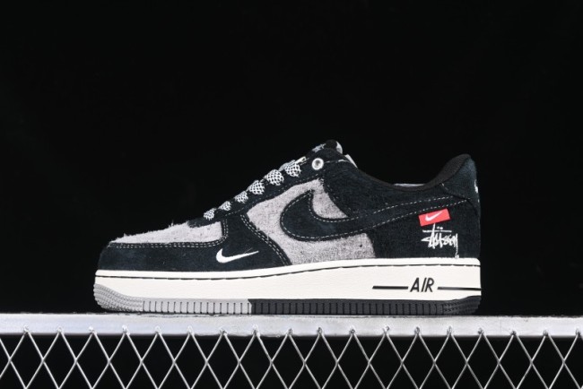Nike Air Force 1 '07 Low Stussy Collaboration Black Grey Outsole Low-Top Casual Sneakers - SJ6698-017