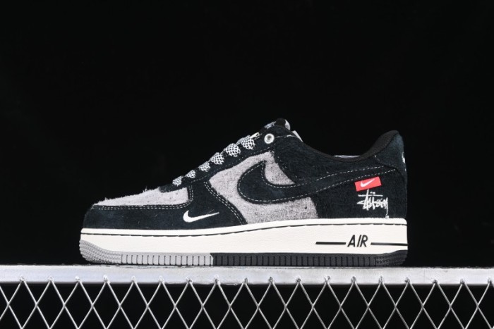 Nike Air Force 1 '07 Low Stussy Collaboration Black Grey Outsole Low-Top Casual Sneakers - SJ6698-017