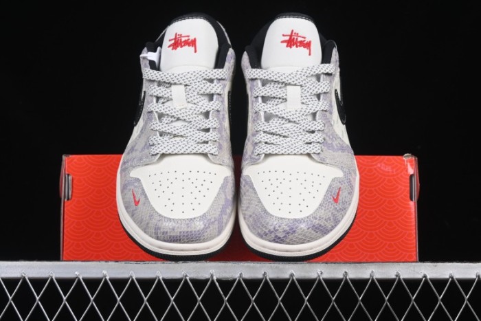 Nike Air Jordan 1 Low AJ1 Stussy Snake Year Limited Edition Purple Snake Grain High-End Custom Retro Basketball Shoes - FC1688-201