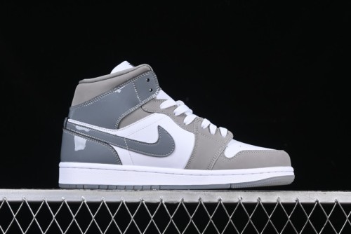 Nike Air Jordan 1 Mid AJ1 High-Top Basketball Shoes in White Grey Patent Leather - HF3216-100