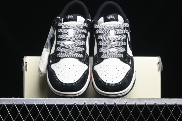 Nike SB Dunk Low Stussy Triple Collaboration - Patchwork Black Swoosh Anniversary Custom Low-Top Casual Skate Shoes - YX5066-222