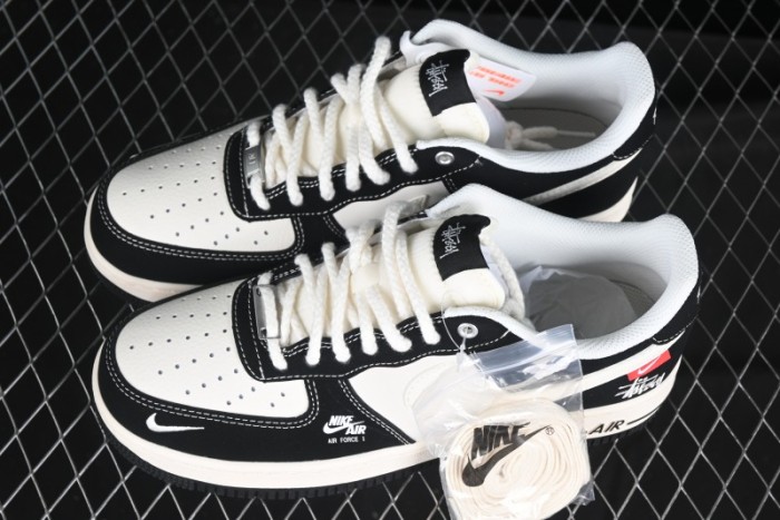Nike Air Force 1 '07 Low Stussy Collaboration - Beige Black with Red Tab Low-Top Casual Sneakers - SJ6698-014