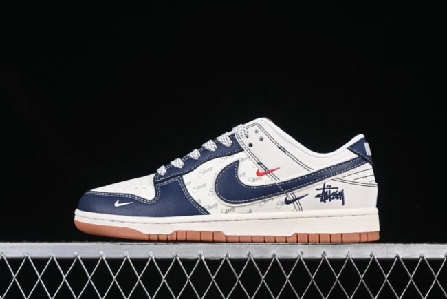 Nike SB Dunk Low Stussy Collaboration Beige Blue Gum Anniversary Edition Custom Low-Top Casual Skate Shoes - XS6089-529
