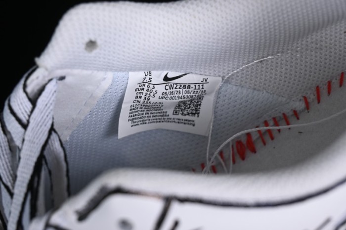 Nike Air Force 1 '07 Low Casual Sneakers with Black and White Hand-Drawn Manga Design - CW2288-811 1