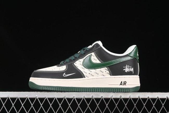 Nike Air Force 1 '07 Low Stussy Collaboration Black Green Swoosh Casual Sneakers - XS1958-572