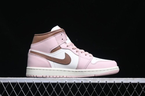 Nike Air Jordan 1 Mid AJ1 Basketball Shoes in Khaki Pink - BQ6472-620