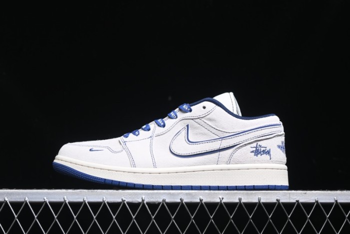 Nike Air Jordan 1 Low Stussy Collaboration - Premium Custom Retro Basketball Shoes with Blue-Grey Accents - DM9188-006