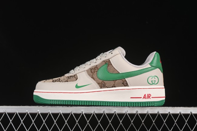 Nike Air Force 1 '07 Low Gucci Collaboration Grey Brown with Green Swoosh Casual Sneakers - LW9279-003