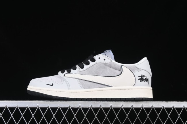 Nike Travis Scott x Fragment Design x Air Jordan 1 Low OG SP AJ1 Retro Sneakers in Summer Cicada Grey - XZ6898-001