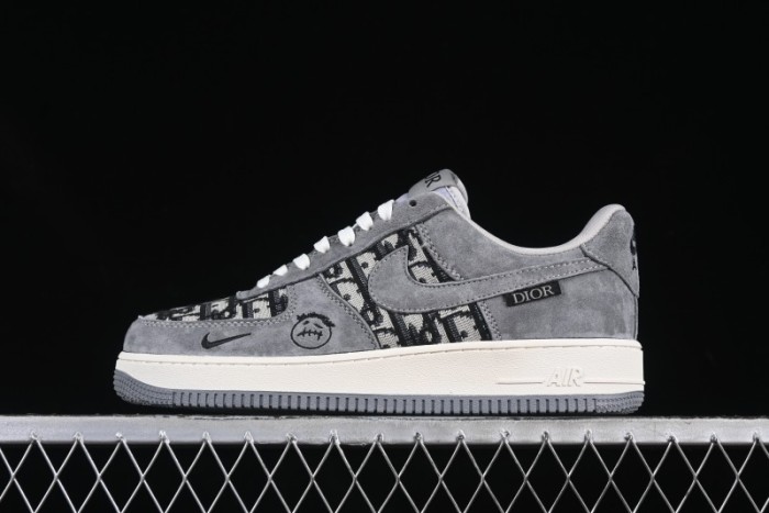 Nike Air Force 1'07 Low Dior Collaboration Grey Knit Skeleton Low-Top Casual Sneakers - KK1988-056