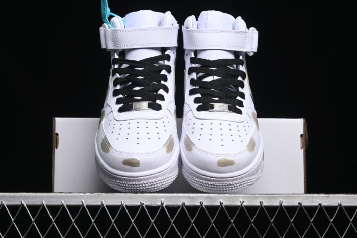 Nike Air Force 1 '07 Mid Hand-Painted Olive Green with Swoosh Shadow Strap Mid-Top Casual Sneakers - CW2289-111