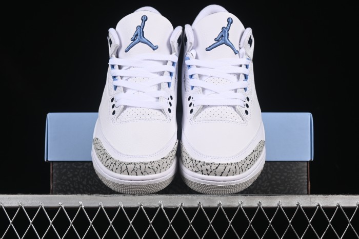 Nike Air Jordan 3 Retro UNC White Blue Cracked Leather Basketball Shoes - CT8532-104