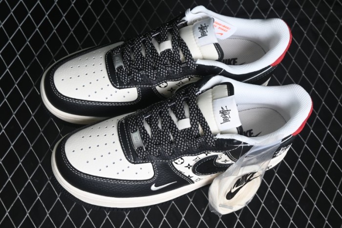 Nike Air Force 1 '07 Low Stussy Collaboration - Beige Black Pattern Red Outsole Low Top Casual Sneakers - XZ6188-339