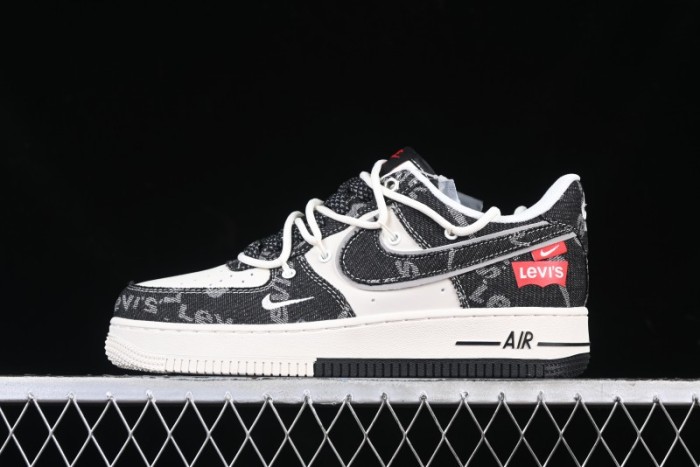 Nike Air Force 1 '07 Low Levi's Collaboration Black Denim Drawstring Casual Sneakers - SJ1198-800