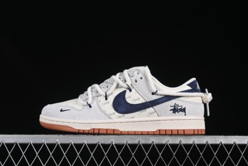Nike SB Dunk Low Stussy Anniversary Customized Sneakers with Black Swoosh and Rubber Sole - YX5066-263