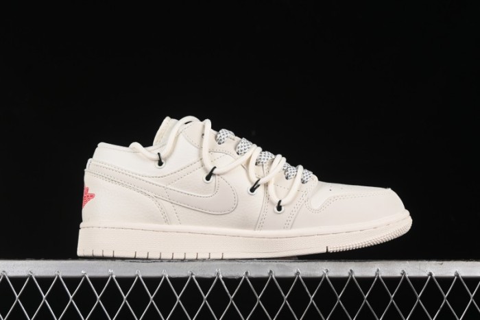Nike Air Jordan 1 Low Supreme Collaboration - Retro Basketball Shoes in Off-White Red with Small Logo - SJ9950-017