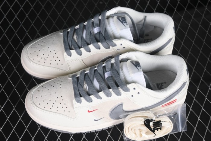 Nike SB Dunk Low Supreme Collaboration Grey Swoosh Double Mini Swoosh Anniversary Custom Low-Top Casual Sneakers - XX2025-688