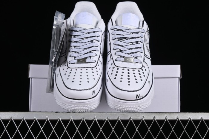 Nike Air Force 1 '07 Low Casual Sneakers with Black and White Hand-Drawn Manga Design - CW2288-811 1