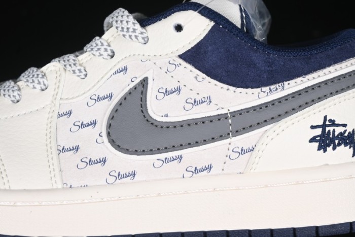 Nike Air Jordan 1 Low Stussy Collaboration - Grey Swoosh Retro Basketball Shoes - XS6086-001