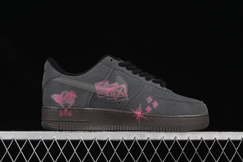 Nike Air Force 1'07 Low  Black Pink  Limited Edition Sneakers with Heart Design - DO6730-010