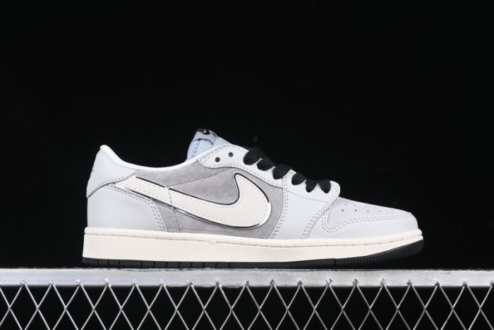 Nike Travis Scott x Fragment Design x Air Jordan 1 Low OG SP AJ1 Retro Sneakers in Summer Cicada Grey - XZ6898-001