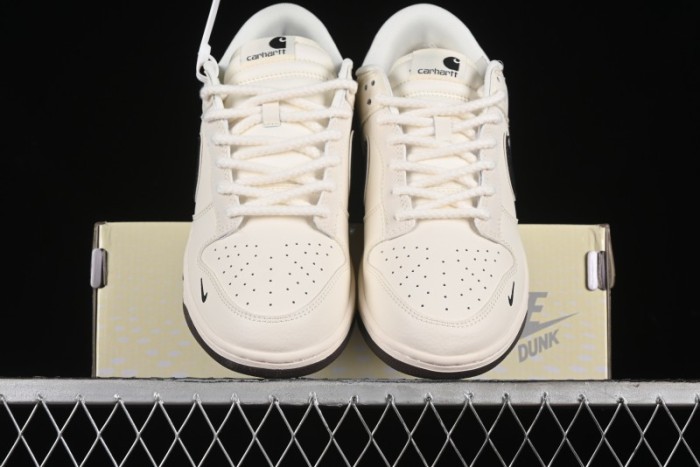 Nike SB Dunk Low Carhartt Collaboration - Off White Black Swoosh Anniversary Customized Low-Top Casual Skate Shoes - SJ1089-007