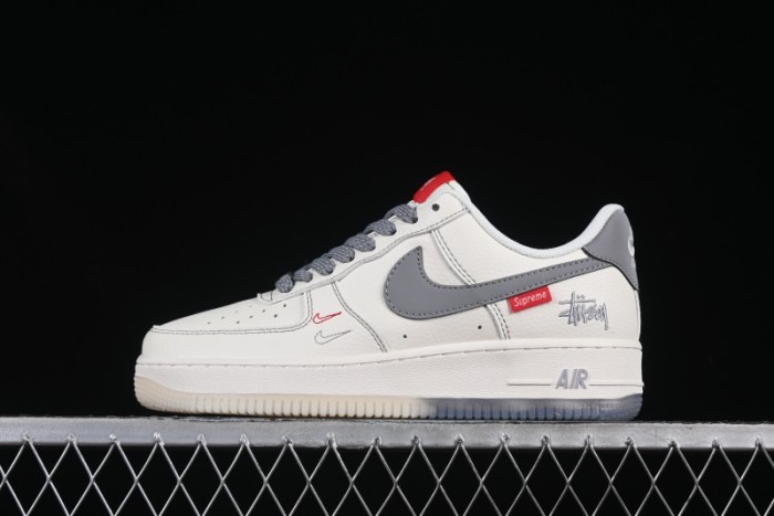 Nike Air Force 1 '07 Low Stussy Collaboration Dual-Tone Grey Swoosh Casual Sneakers - HH7518-037