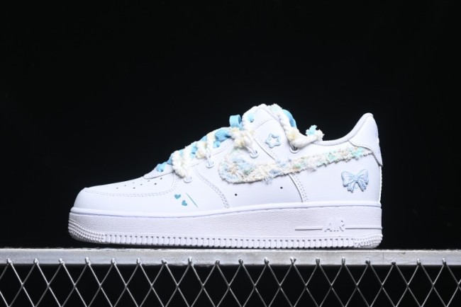 Nike Air Force 1 '07 Low Casual Sneakers with Valentines Day Theme and Blue Bow Detail - CH9999-223