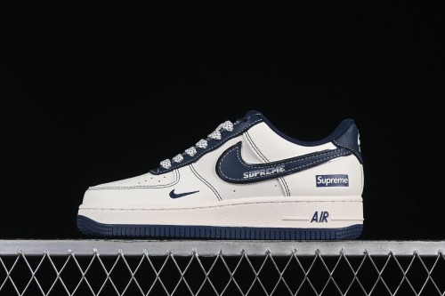 Nike Air Force 1 '07 Low Supreme Collaboration Dark Blue Swoosh Casual Sneakers - XS1958-524