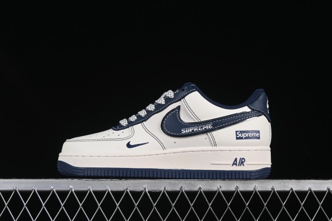 Nike Air Force 1 '07 Low Supreme Collaboration Dark Blue Swoosh Casual Sneakers - XS1958-524