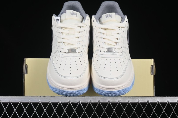 Nike Air Force 1 '07 Low Stussy Collaboration Light Grey Blue Sole Low-Top Casual Sneakers - XS1958-517