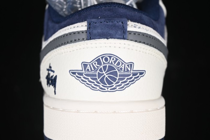 Nike Air Jordan 1 Low Stussy Collaboration - Grey Swoosh Retro Basketball Shoes - XS6086-001