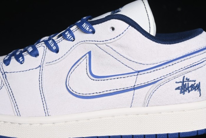 Nike Air Jordan 1 Low Stussy Collaboration - Premium Custom Retro Basketball Shoes with Blue-Grey Accents - DM9188-006