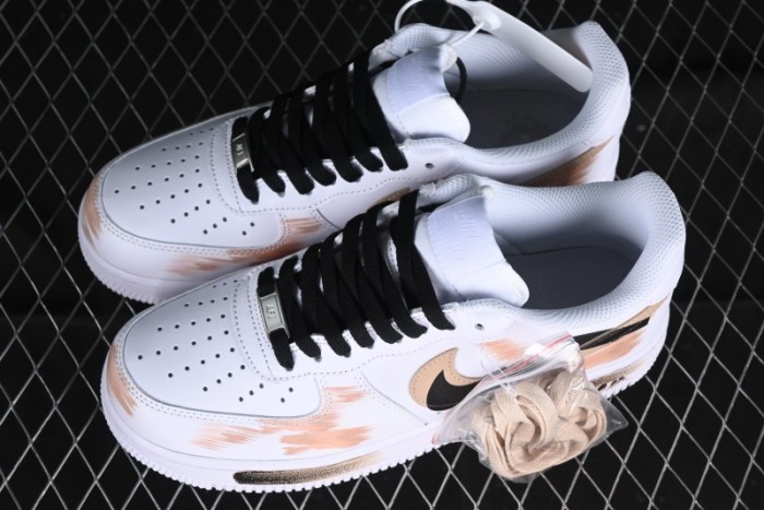 Nike Air Force 1 '07 Low Casual Sneakers with Anime-Inspired Hand-Painted Design, Broken Swoosh Shadow Effect, Brown/Black - CW2288-111