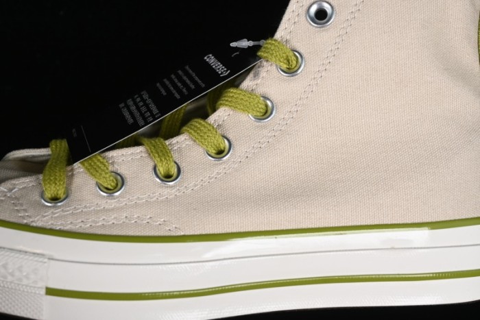 Converse Chuck 70 High Top Casual Canvas Sneakers with Light Beige Upper and Avocado Green Accents - A08530C
