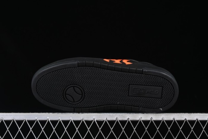 NY Yankees Black Leather Sneakers with Bold Orange Logo