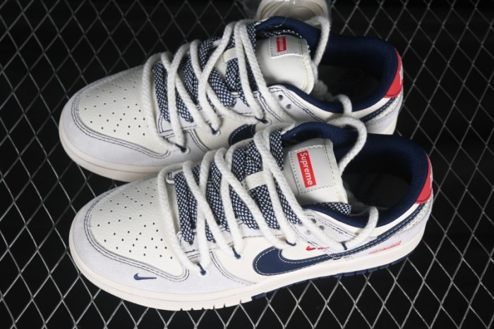 Nike SB Dunk Low Supreme Collaboration Strap Pig Eight Blue Hook Anniversary High-End Custom Low-Top Casual Skate Shoes - YX5066-235