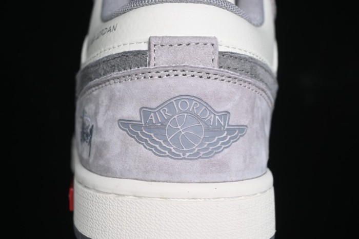 Nike Air Jordan 1 Low Stussy Collaboration - Grey White Dual-Tone Red Tag Retro Basketball Shoes - SJ9950-031