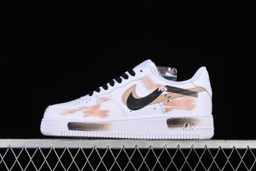 Nike Air Force 1 '07 Low Casual Sneakers with Anime-Inspired Hand-Painted Design, Broken Swoosh Shadow Effect, Brown/Black - CW2288-111