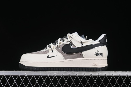 Nike Air Force 1 '07 Low Stussy Collaboration Beige Black Drawstring Casual Sneakers - SJ1198-109