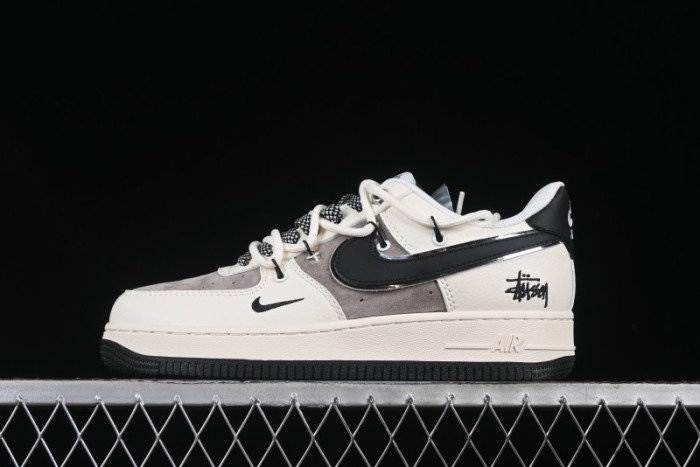 Nike Air Force 1 '07 Low Stussy Collaboration Beige Black Drawstring Casual Sneakers - SJ1198-109