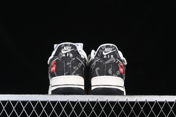 Nike Air Force 1 '07 Low Levi's Collaboration Black Denim Drawstring Casual Sneakers - SJ1198-800