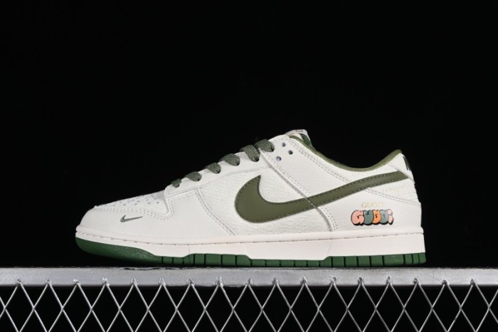 Nike SB Dunk Low Gucci Collaboration - Beige Green Woven Fabric Anniversary High-End Custom Low-Top Casual Skate Shoes - DQ1098-368 1