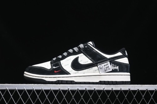 Nike SB Dunk Low Stussy Triple Collaboration - Patchwork Black Swoosh Anniversary Custom Low-Top Casual Skate Shoes - YX5066-222