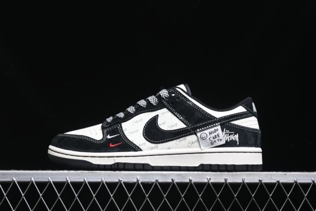 Nike SB Dunk Low Stussy Triple Collaboration - Patchwork Black Swoosh Anniversary Custom Low-Top Casual Skate Shoes - YX5066-222