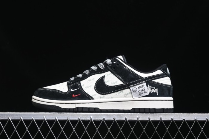Nike SB Dunk Low Stussy Triple Collaboration - Patchwork Black Swoosh Anniversary Custom Low-Top Casual Skate Shoes - YX5066-222