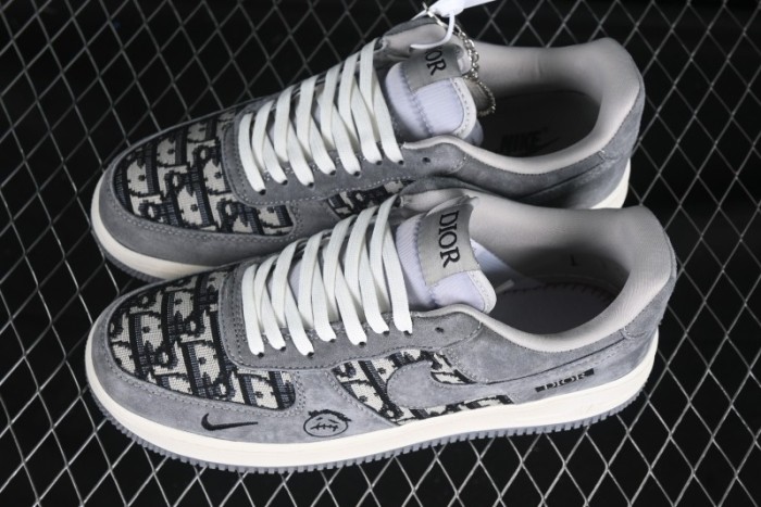 Nike Air Force 1'07 Low Dior Collaboration Grey Knit Skeleton Low-Top Casual Sneakers - KK1988-056