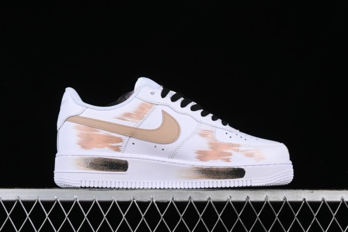 Nike Air Force 1 '07 Low Casual Sneakers with Anime-Inspired Hand-Painted Design, Broken Swoosh Shadow Effect, Brown/Black - CW2288-111